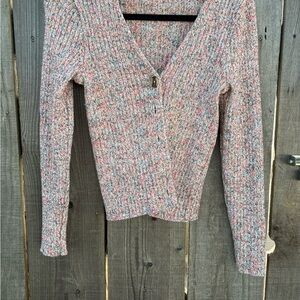 Madewell Marled Shrunken Ribbed Cardigan Sweater. M